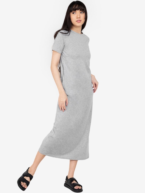 

ZALORA BASICS Women Grey Solid T-shirt Cotton Maxi Dress