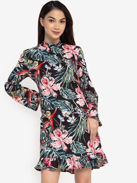 

ZALORA BASICS Black & Pink Floral Sheath Mini Dress