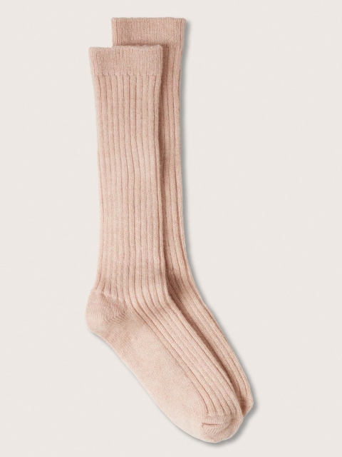 

MANGO Women Beige Ribbed Winter Calf Length Socks