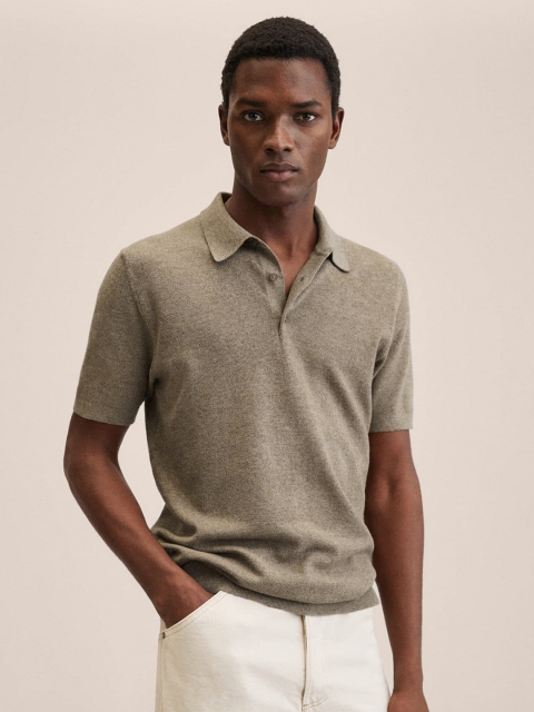 

MANGO MAN Men Taupe Polo Collar T-shirt