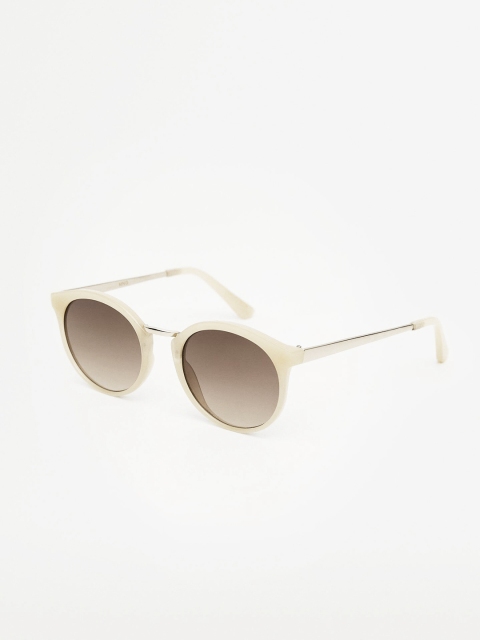 

MANGO Women Brown Lens & Off-White Oval Sunglasses with UV Protected Lens 27050447