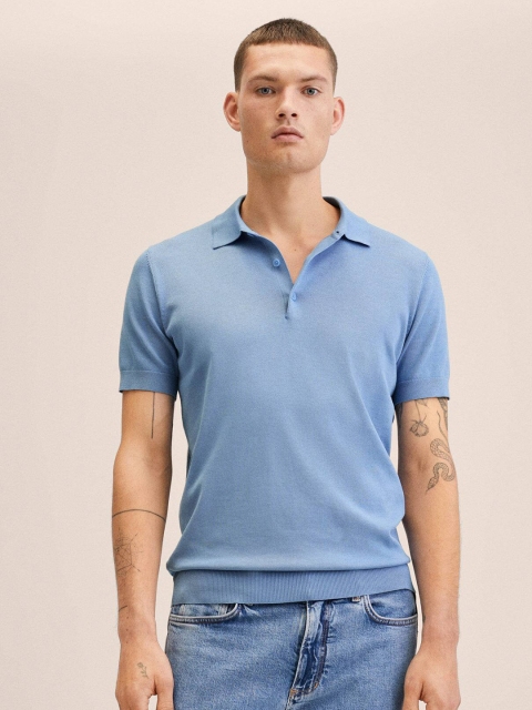 

MANGO MAN Blue Polo Collar T-shirt