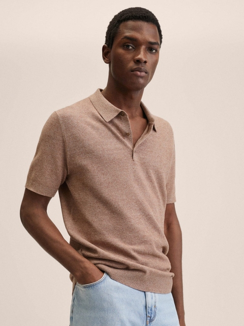 

MANGO MAN Men Pink Polo Collar T-shirt