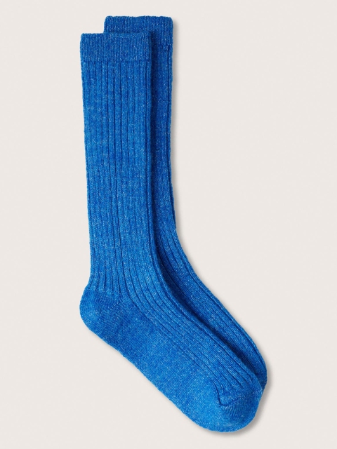 

MANGO Women Blue Ribbed Winter Calf Length Socks