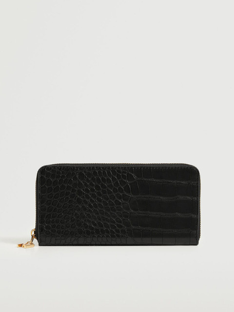 

MANGO Women Black Croc-Textured Zip Around Wallet