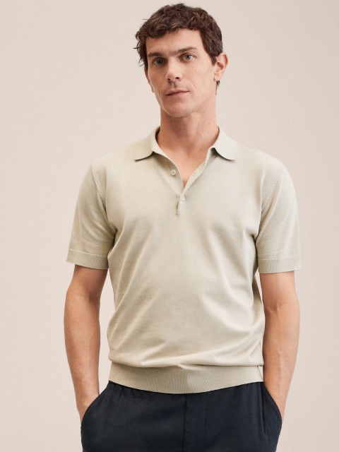 

MANGO MAN Men Beige Polo Collar T-shirt