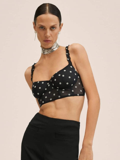 

MANGO Women Black & Grey Polka Dot Printed Underwired Swim Top