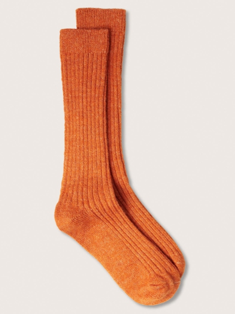 

MANGO Women Rust Orange Ribbed Calf Length Socks
