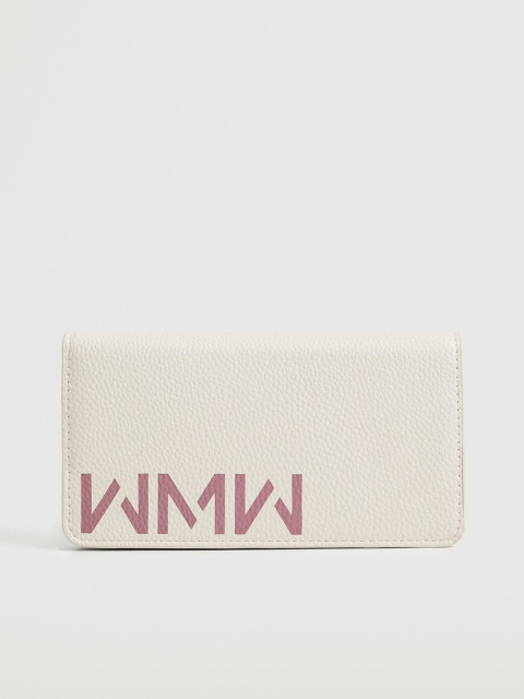 

MANGO Women Cream-Coloured & Dusty Rose Pink Typography Print Two Fold Wallet