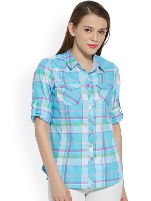 

Kraus Jeans Women Blue Slim Fit Checked Casual Shirt