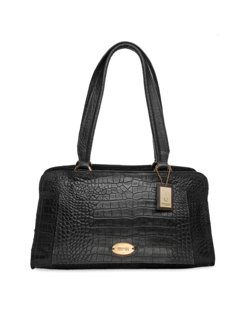 

Hidesign Black Leather Structured Satchel with Quilted