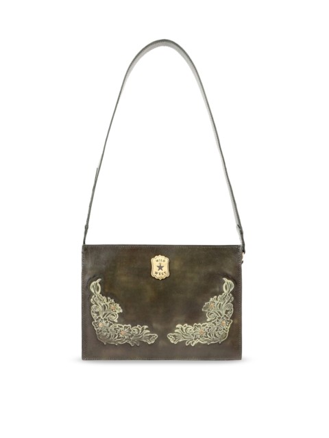 

Hidesign Green Embellished Leather Oversized Half Moon Hobo Bag with Applique