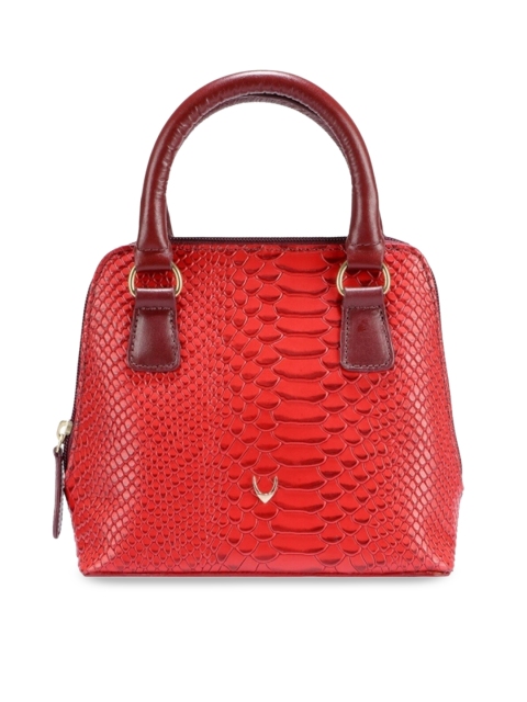 

Hidesign Red Leather Oversized Bowling Handheld Bag with Cut Work