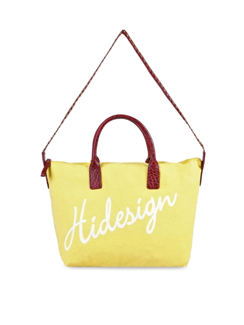 

Hidesign Women Yellow Printed Leather Oversized Structured Tote Bag