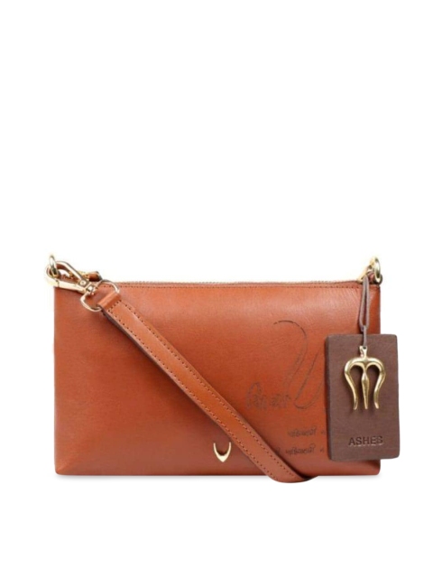 

Hidesign Tan Leather Structured Sling Bag with Tasselled