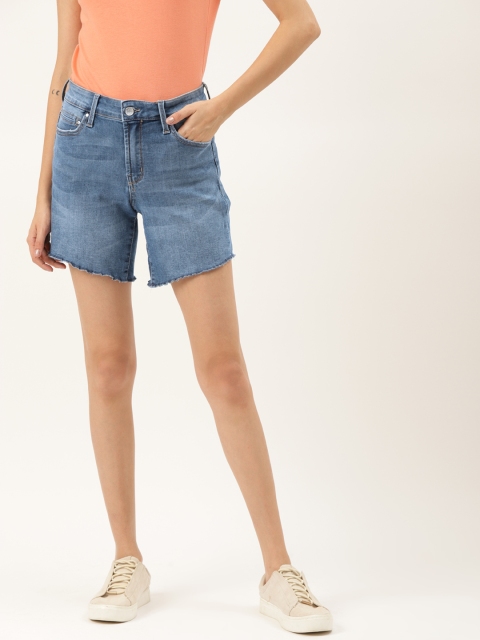 

Malachi Women Blue Washed Denim Shorts