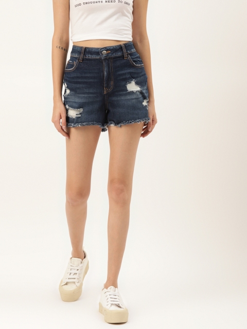

Malachi Women Navy Blue Washed Rugged Denim Shorts