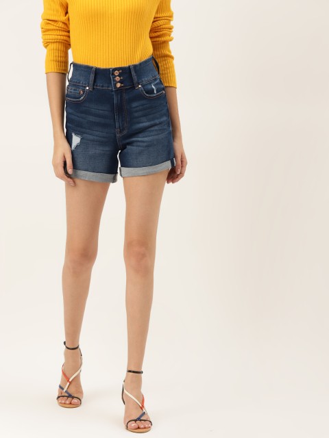 

Malachi Women Blue Washed High-Rise Denim Shorts