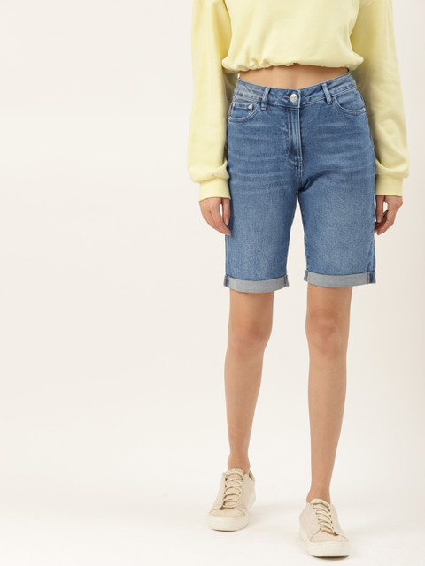 

Malachi Women Blue Washed High-Rise Denim Shorts