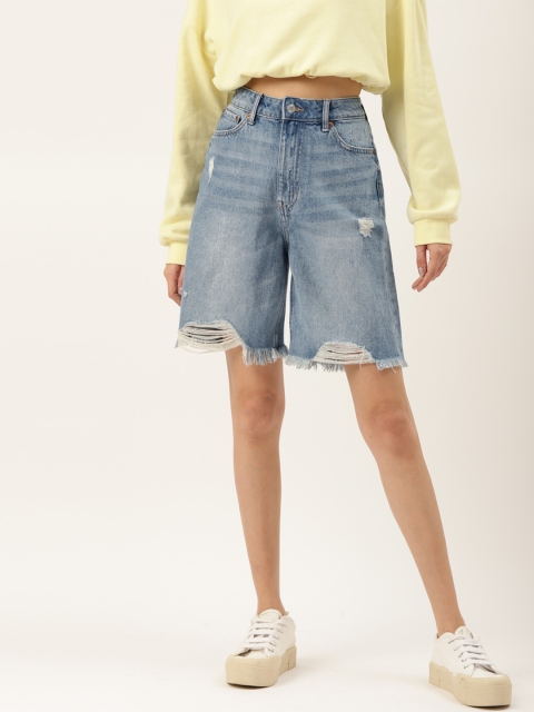 

Malachi Women Blue Washed High-Rise Denim Shorts