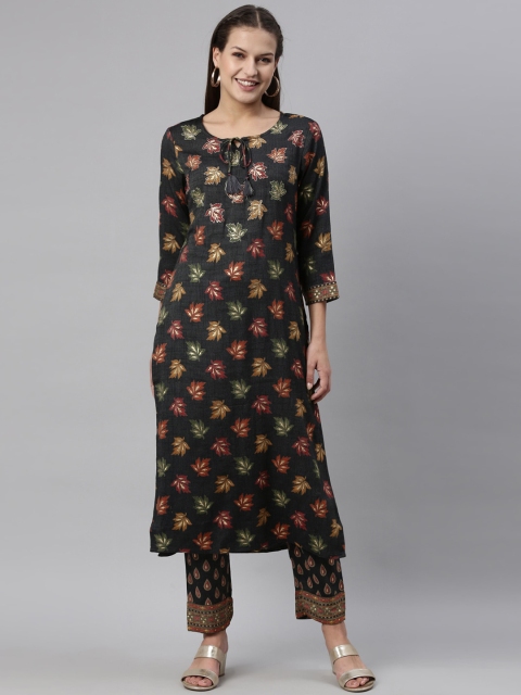 

Neerus Women Green Printed Kurta with Trousers