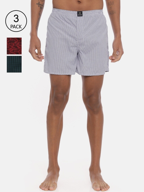 

IMYOUNG Men Pack Of 3 Printed Pure Cotton Boxers IMYBXRPK363M, Maroon