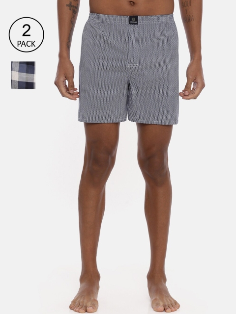 

IMYOUNG Men Pack Of 2 Blue & White Printed Boxers