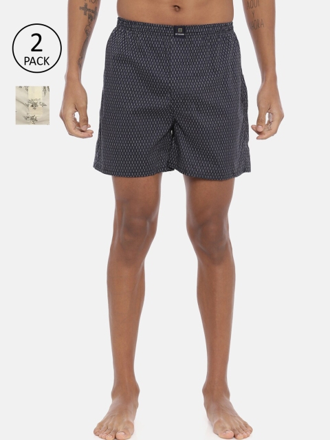 

IMYOUNG Men Pack Of 2 Grey & Beige Printed Pure Cotton Boxers IMYBXRPK241M