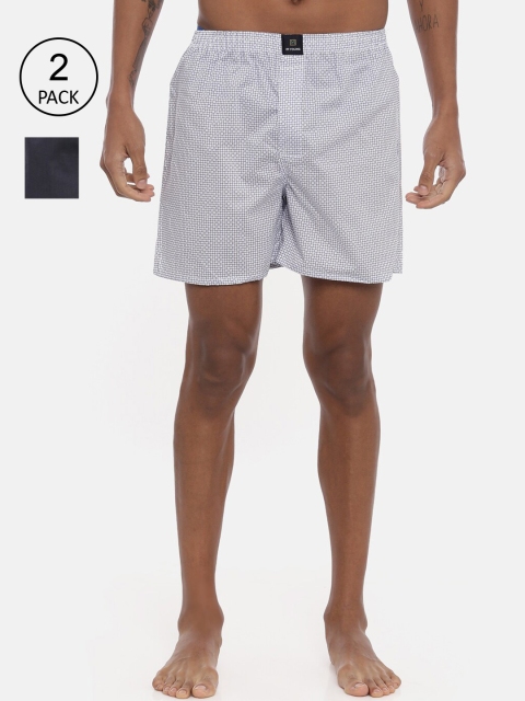 

IMYOUNG Men Pack Of 2 Grey & White Printed Pure Cotton Boxers IMYBXRPK242M
