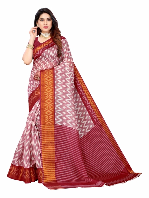 

AADVIKA Maroon & Purple Floral Printed Linen Blend Saree