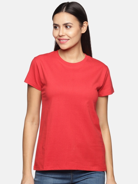 

BEVERLY BLUES Women Red Solid Cotton T-shirt