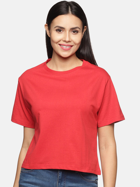 

BEVERLY BLUES Women Red Solid Cotton T Shirts