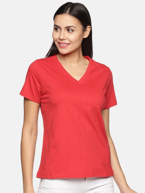 

BEVERLY BLUES Women Red Solid Cotton T Shirts