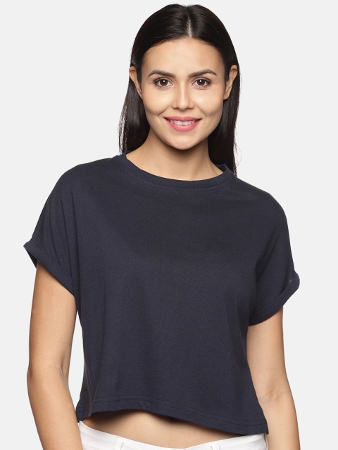 

BEVERLY BLUES Women Navy Blue Solid Cotton T Shirts