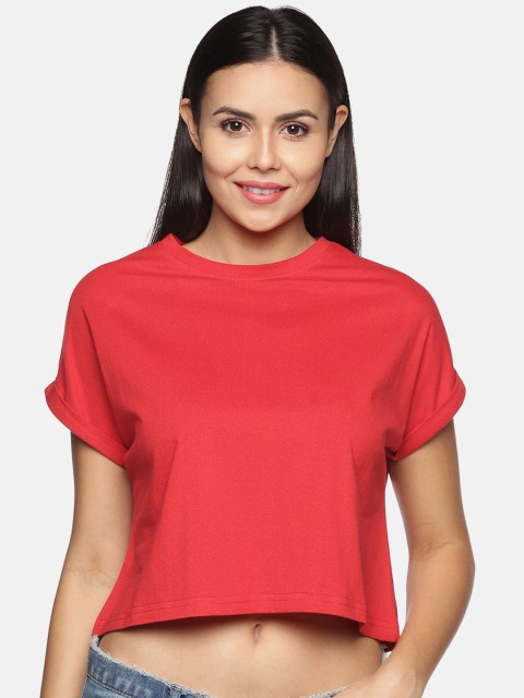 

BEVERLY BLUES Women Red Solid Cotton T Shirts