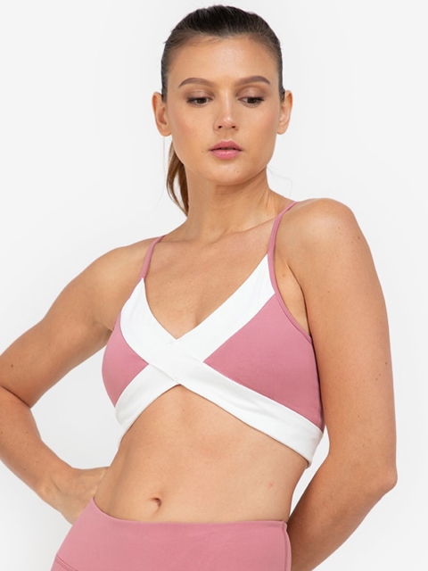 

ZALORA ACTIVE Pink & White Colourblocked Workout Bra Lightly Padded