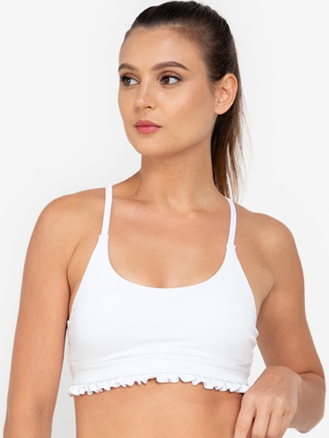 

ZALORA ACTIVE White Lightly Padded Non-Wired Ruffle Hem Cross Back Bra