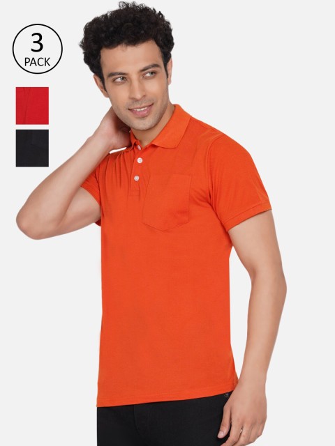

Dais Men Pack of 3 Solid Polo Collar T-shirts, Orange