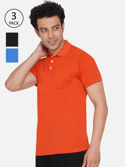 

Dais Men Pack of 3 Solid Polo Collar T-shirts, Orange