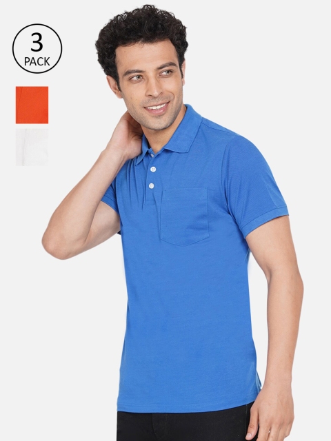 

Dais Men Pack of 3 Solid Polo Collar T-shirts, Blue