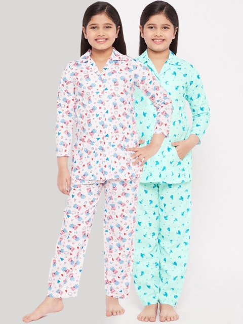 

KYDZI Girls Multicoloured Set of 2 Printed Cotton Night suit, Multi