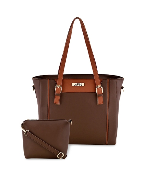 

LaFille Brown Textured PU Structured Shoulder Bag