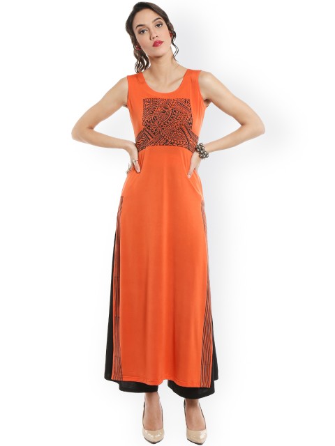 

Ira Soleil Women Orange Kurta with Printed Detail