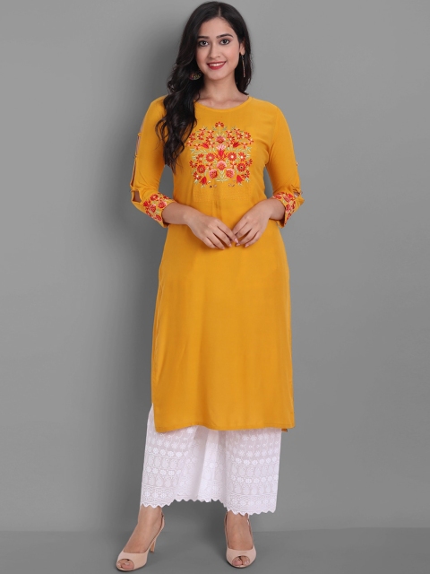 

Ziva Fashion Women Yellow Floral Embroidered Kurta with Palazzos