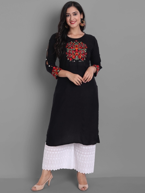 

Ziva Fashion Women Black Floral Yoke Design Kurta with Palazzos