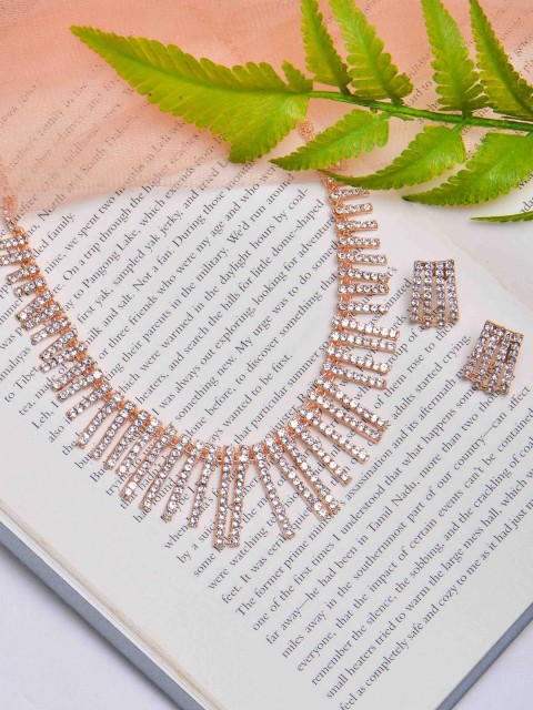

POPLINS Rose-Coloured White Stone-Studded Jewellery Set