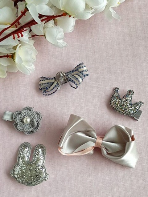 

ANNA CREATIONS Women Grey & Silver-Toned Set of 5 Textured Alligator Hair Clip