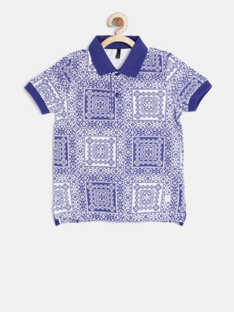 

United Colors of Benetton Boys Blue Printed Polo Collar T-Shirt