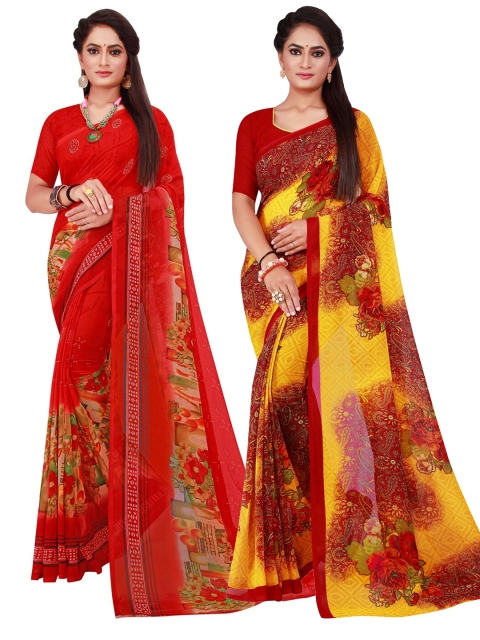 

KALINI Pack of 2 Maroon & Red Pure Georgette Sarees