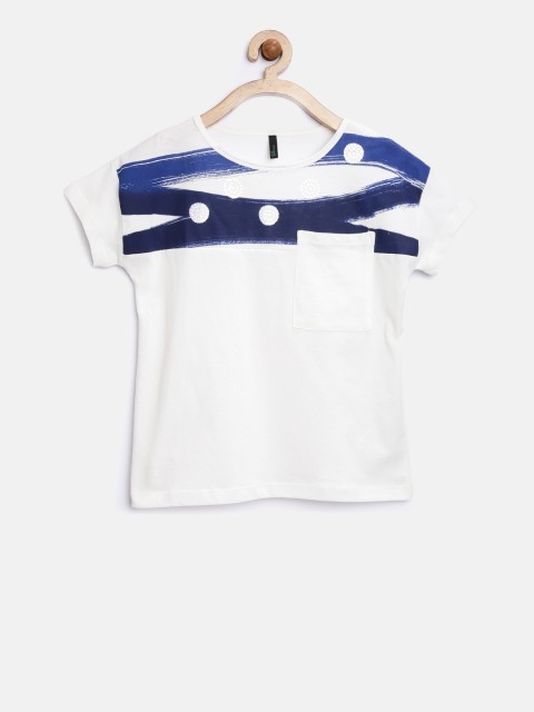 

United Colors of Benetton Girls White Printed Round Neck T-shirt